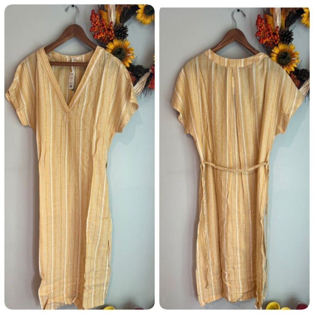 Marine Layer Bali TUnic Dress Extra Large in Gold Shadowy Stripe Linen Blend